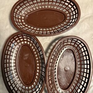 Vintage TableCraft Brown Plastic Oval Food Baskets No.1074 USA Set of 3
